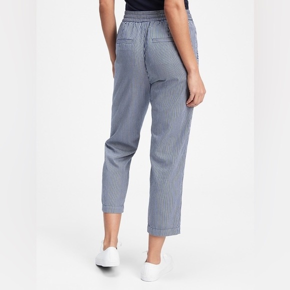 Gap Women's Large V-Easy Pant Bold Navy Stripe White Casual Pull-On Drawstring - Picture 14 of 14